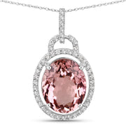 Bids.com 3.90 Carat Genuine Pink Tourmaline and White Diamond 14K White Gold Pendant Pendants