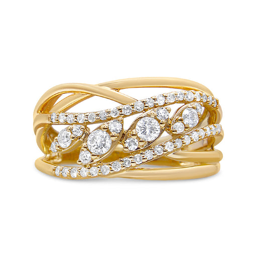 Bids.com 10K Yellow Gold 1/2 Cttw Round-Cut Multi Row Diamond Split Shank Cocktail Ring (H-I Color, SI2-I1 Clarity) - Size 7 Rings