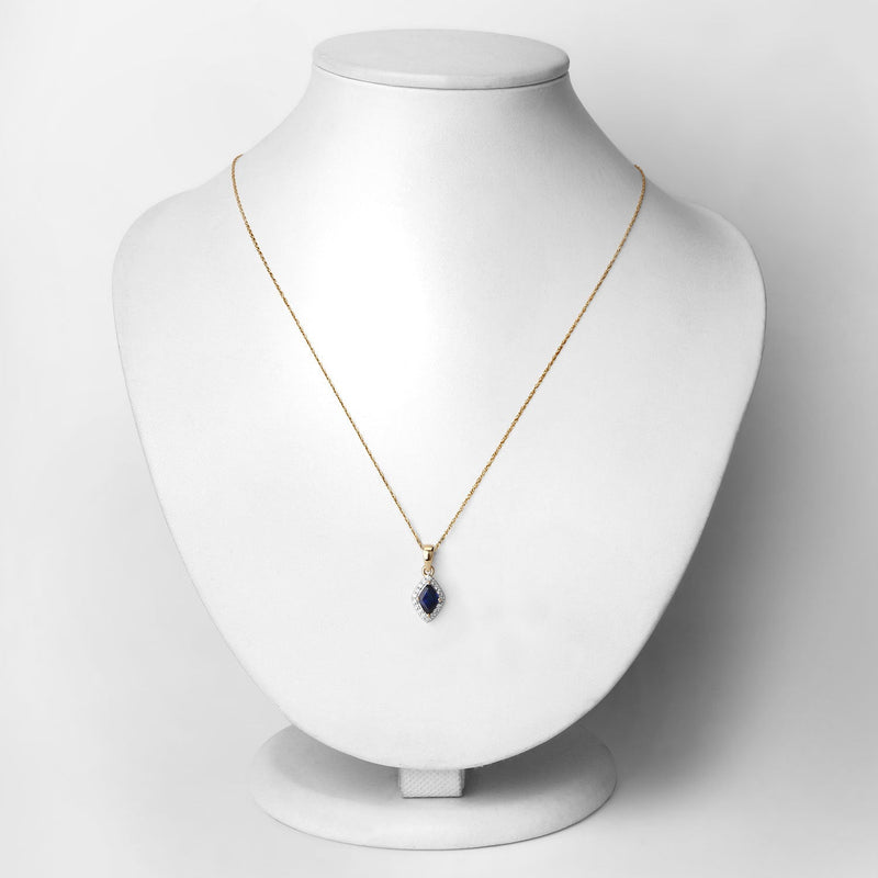 Bids.com 0.92 Carat Genuine Blue Sapphire and White Diamond 14K Yellow Gold Pendant Pendants