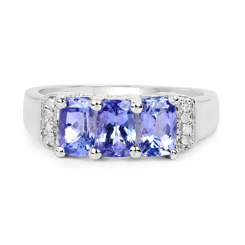 Bids.com 1.63 Carat Genuine Tanzanite & White Diamond .925 Sterling Silver Ring Rings