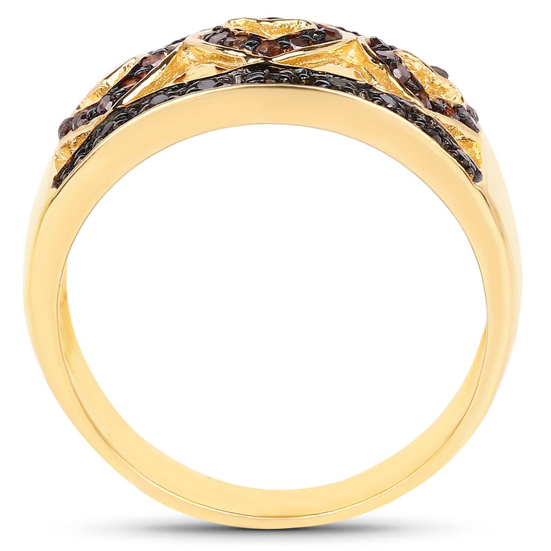 Bids.com 14K Yellow Gold Plated 0.32 Carat Genuine Black Diamond and Red Diamond .925 Sterling Silver Ring Rings