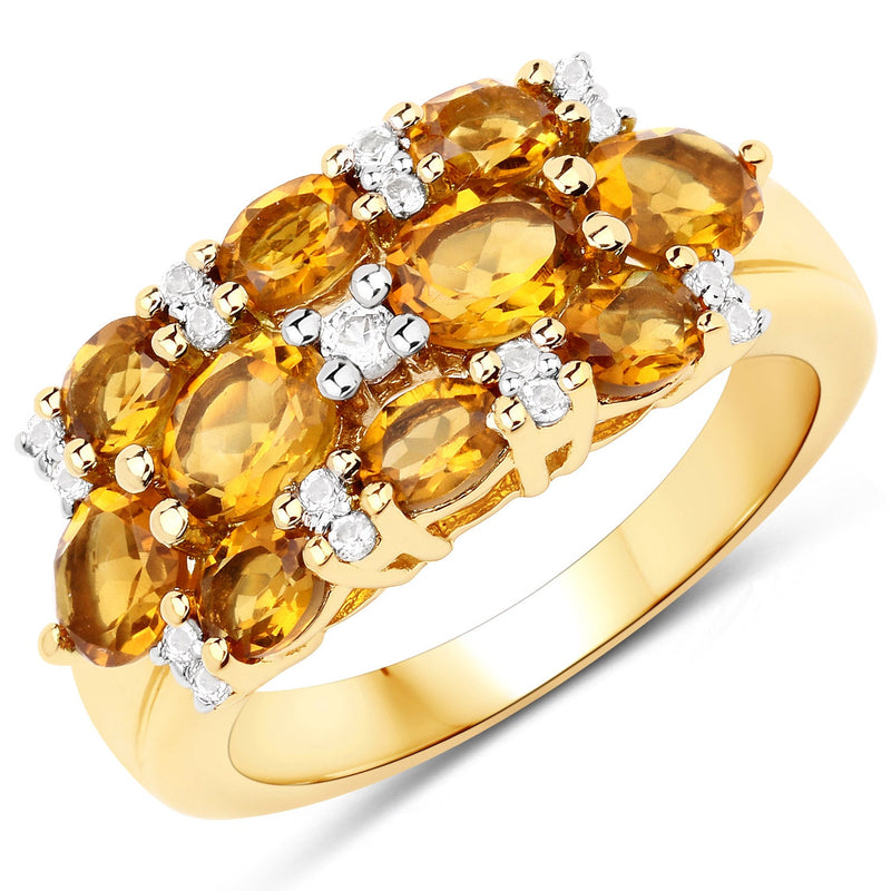 Bids.com 14K Yellow Gold Plated 2.48 Carat Genuine Citrine & White Topaz .925 Sterling Silver Ring Rings
