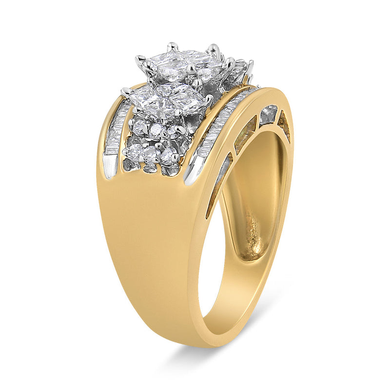 Bids.com 10K Yellow and White Gold 1 1/2 Cttw Pear Shaped 3 Stone Style Diamond Ring Band (H-I Color, SI1-SI2 Clarity) - Ring Size 7 Rings