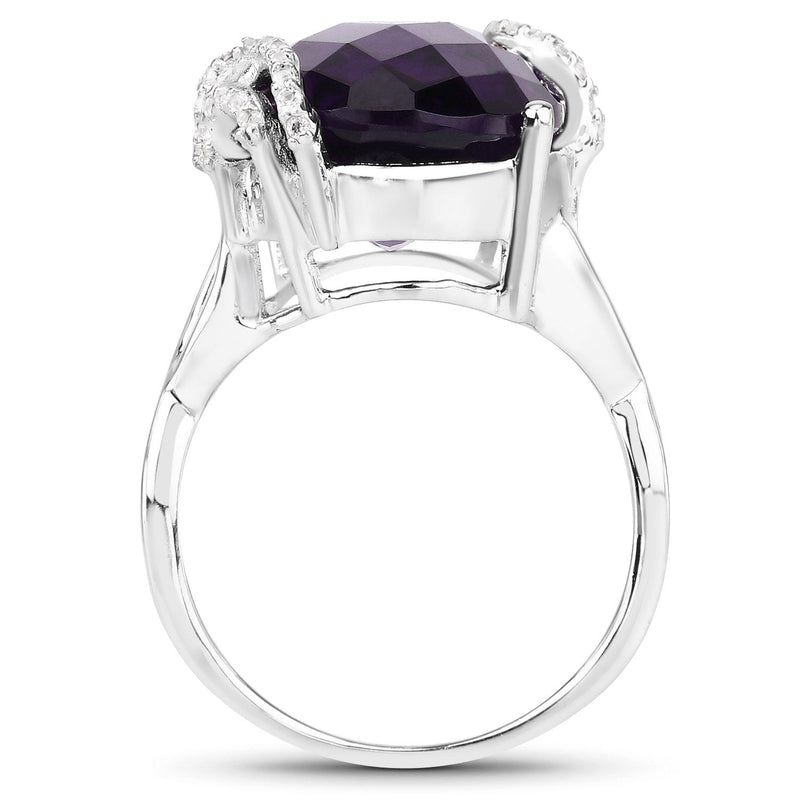 Bids.com 10.44 Carat Genuine Amethyst and White Topaz .925 Sterling Silver Ring Rings