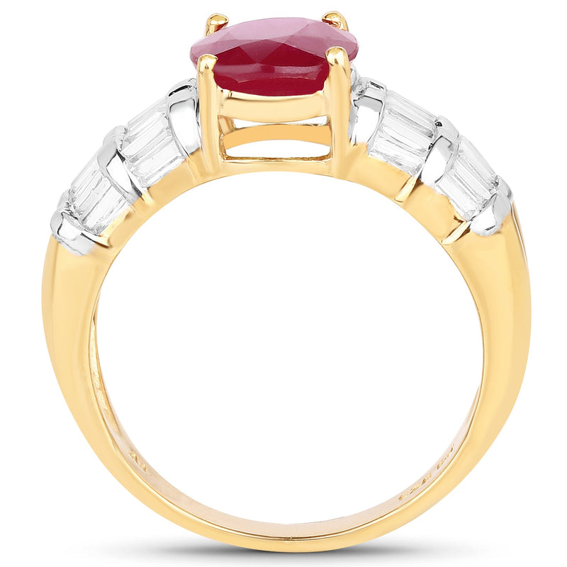 Bids.com 14K Yellow Gold Plated 4.72 Carat Glass Filled Ruby and White Topaz .925 Sterling Silver Ring Rings