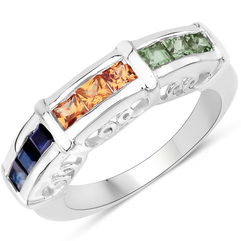 Bids.com 1.08 Carat Genuine Multi Sapphire .925 Sterling Silver Ring Rings
