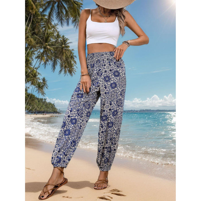 Printed Elastic Waist Pants