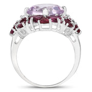 Bids.com 8.19 Carat Genuine Pink Amethyst and Rhodolite .925 Sterling Silver Ring Rings