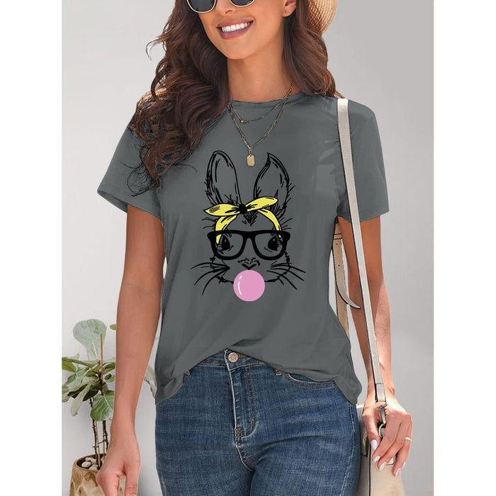 Rabbit Graphic Round Neck Short Sleeve T-Shirt