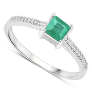 Bids.com 0.67 Carat Genuine Zambian Emerald and White Diamond 14K White Gold Ring Rings