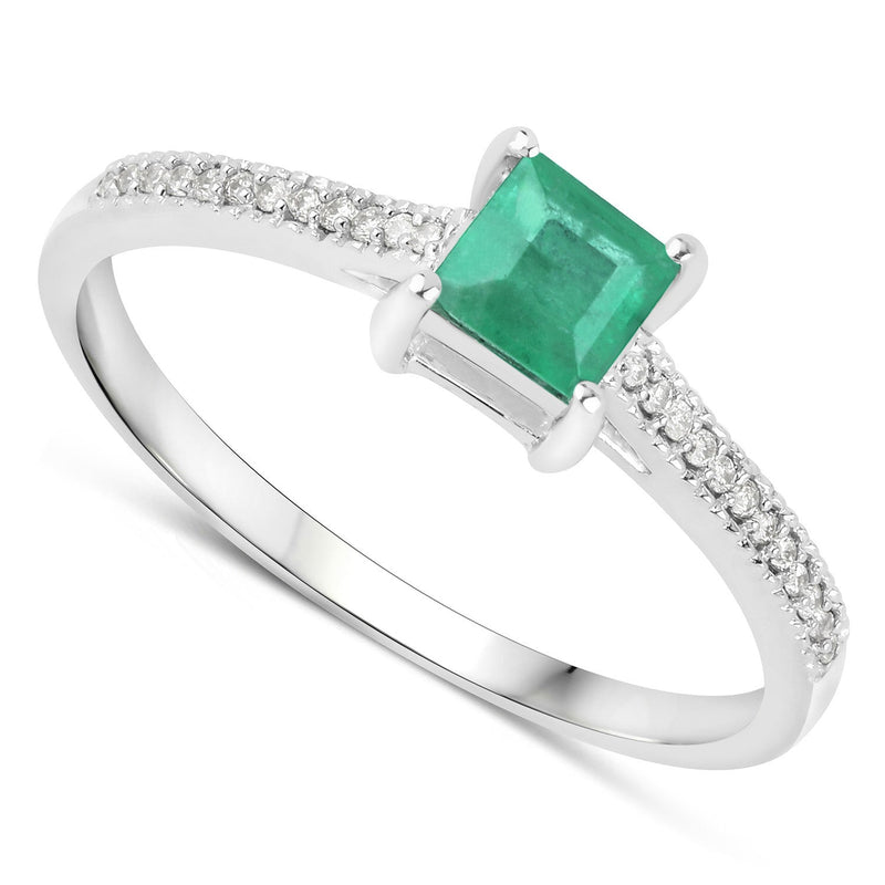 Bids.com 0.67 Carat Genuine Zambian Emerald and White Diamond 14K White Gold Ring Rings