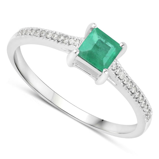Bids.com 0.67 Carat Genuine Zambian Emerald and White Diamond 14K White Gold Ring Rings