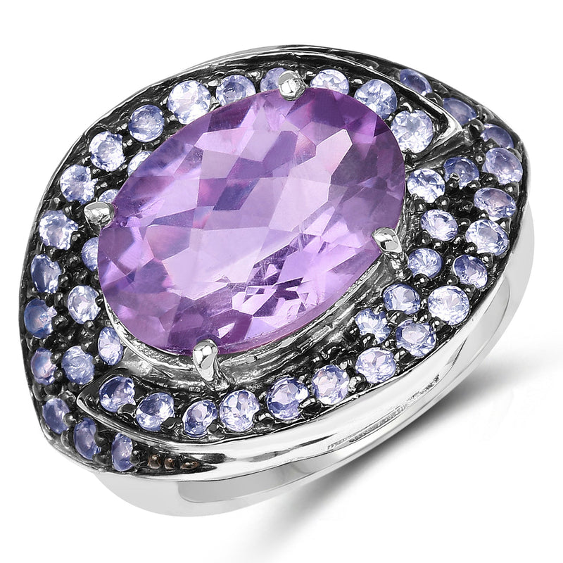Bids.com 5.95 Carat Genuine Amethyst and Tanzanite .925 Sterling Silver Ring Rings