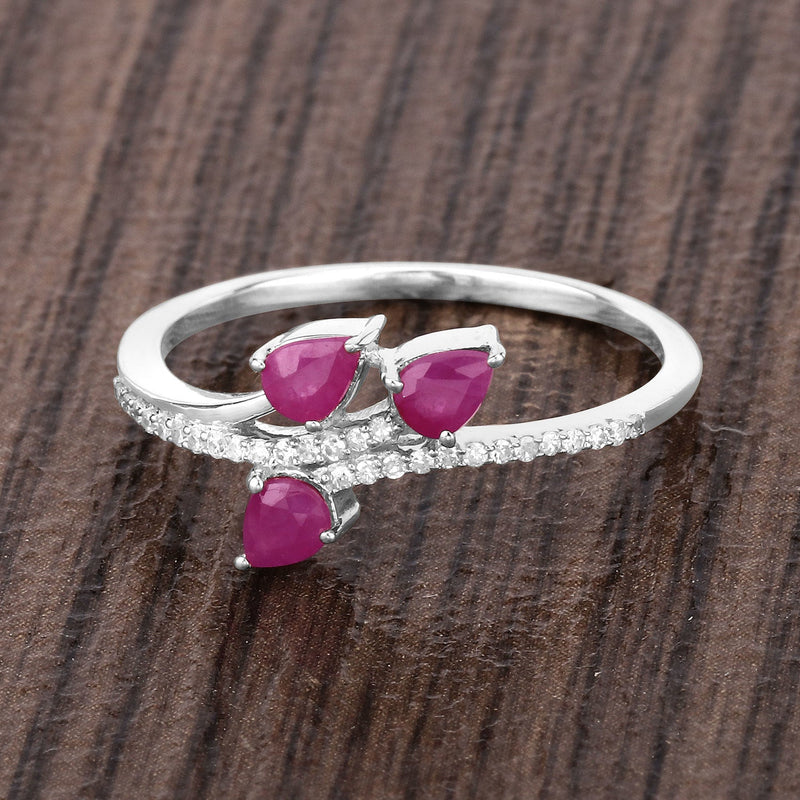 Bids.com 0.68 Carat Genuine Ruby and White Diamond 14K White Gold Ring Rings