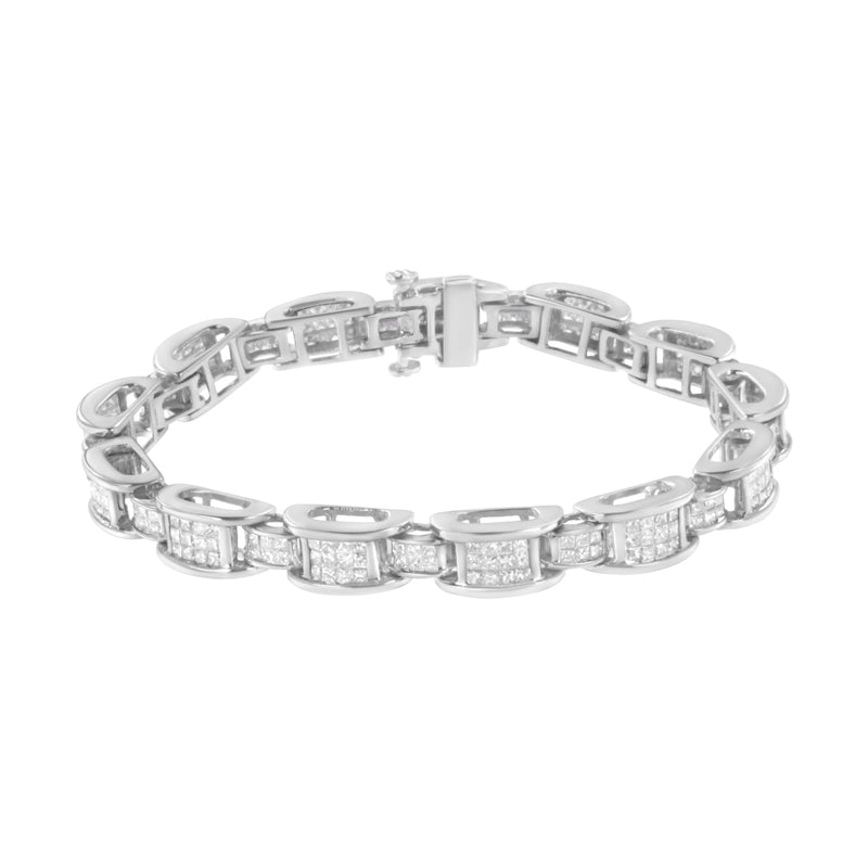 Bids.com 14K White Gold 5.0 Cttw Princess Cut Diamond Invisible Set Alternating Size D Shaped Links Tennis Bracelet (H-I Color, SI2-I1 Clarity) - 7â€ Bracelets
