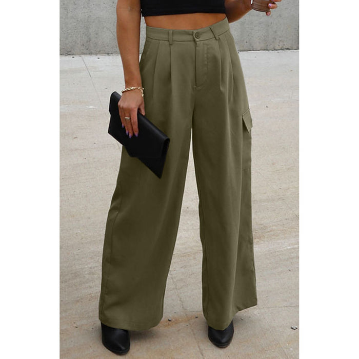 Ruched Wide Leg Pants with Pockets