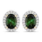 Bids.com 1.92 Carat Genuine Green Tourmaline and White Diamond 14K Yellow Gold Earrings Earrings