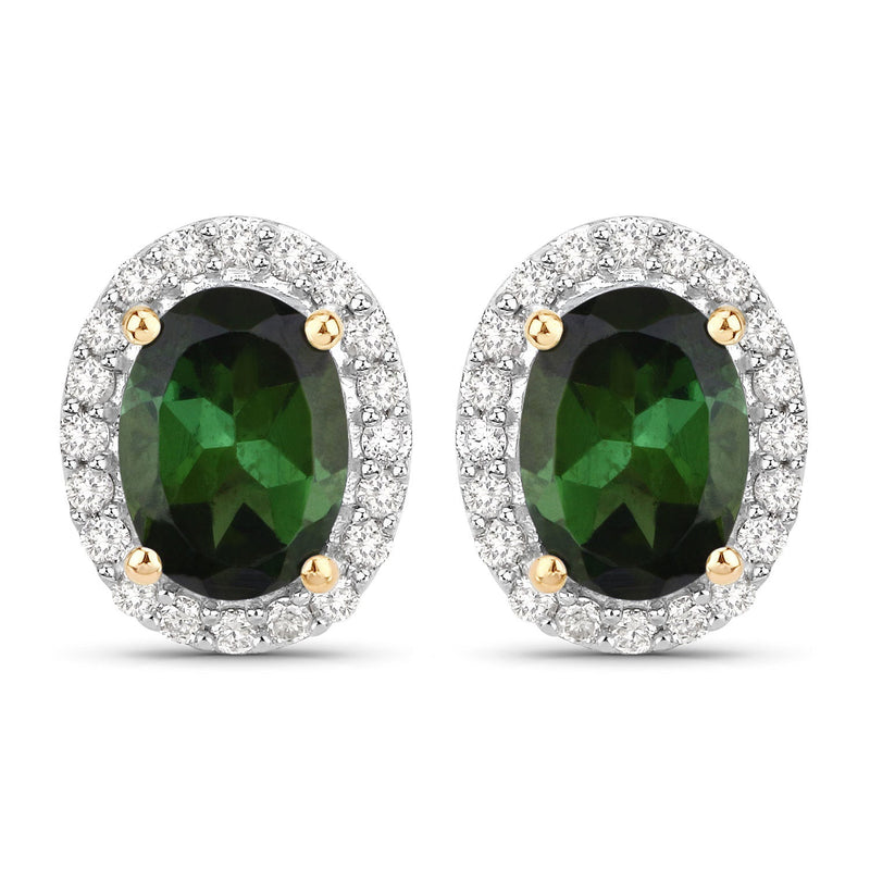 Bids.com 1.92 Carat Genuine Green Tourmaline and White Diamond 14K Yellow Gold Earrings Earrings