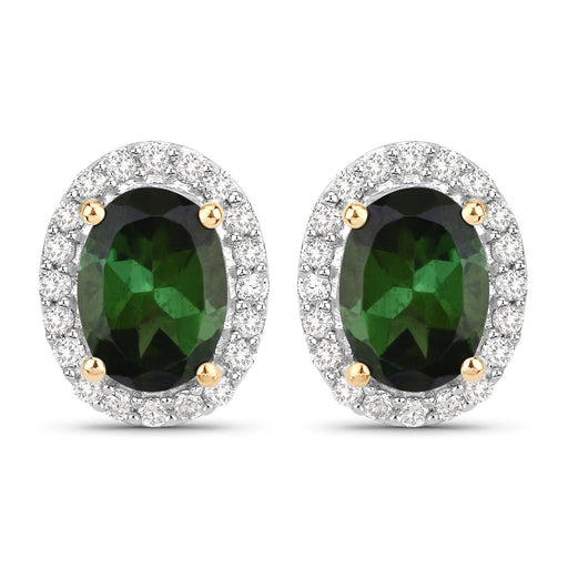 Bids.com 1.92 Carat Genuine Green Tourmaline and White Diamond 14K Yellow Gold Earrings Earrings