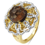 Bids.com 14K Yellow Gold Plated 3.23 Carat Genuine Smoky Quartz, Citrine & White Diamond .925 Sterling Silver Ring Rings