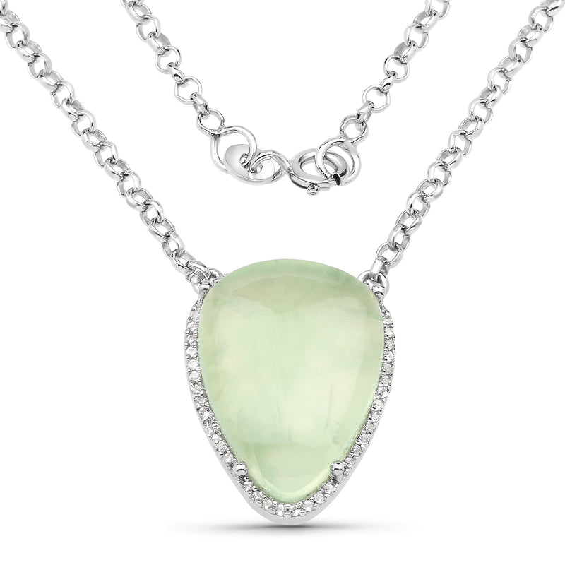 Bids.com 10.77 Carat Genuine Prehnite And White Topaz .925 Sterling Silver Pendant Pendants