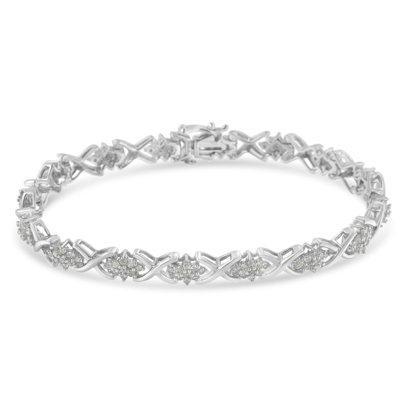Bids.com .925 Sterling Silver 1-1/2 Cttw Diamond Cluster X Link 7" Tennis Bracelet (I-J color, I3 clarity) Bracelets