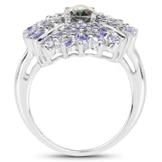 Bids.com 2.86 Carat Genuine Mystic Topaz and Tanzanite .925 Sterling Silver Ring Rings