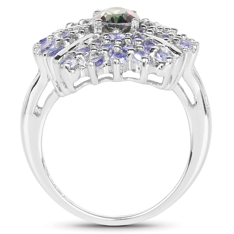 Bids.com 2.86 Carat Genuine Mystic Topaz and Tanzanite .925 Sterling Silver Ring Rings