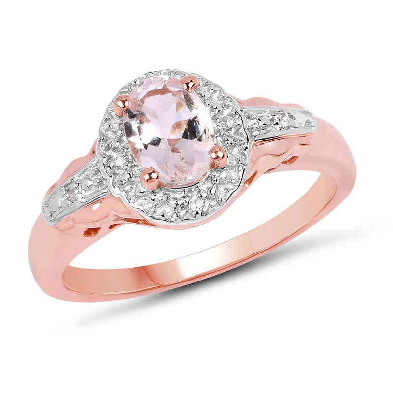 Bids.com 14K Rose Gold Plated 0.73 Carat Genuine Morganite & White Topaz .925 Sterling Silver Ring Rings