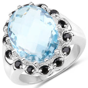 Bids.com 12.49 Carat Genuine Blue Topaz & Black Spinel .925 Sterling Silver Ring Rings