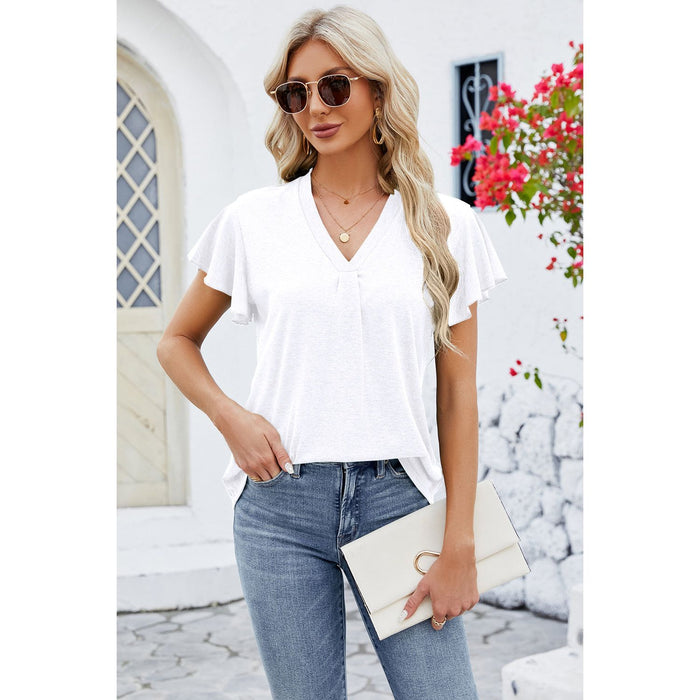 V-Neck Flutter Sleeve T-Shirt