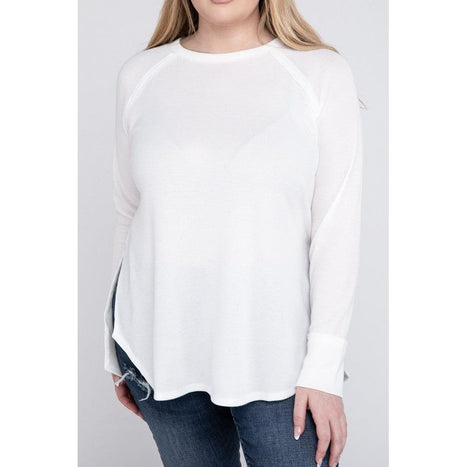 Plus Melange Baby Waffle Long Sleeve Top