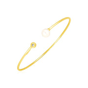 Bids.com 14k Yellow Gold Cuff Bangle with Pearl and Diamond Bracelets