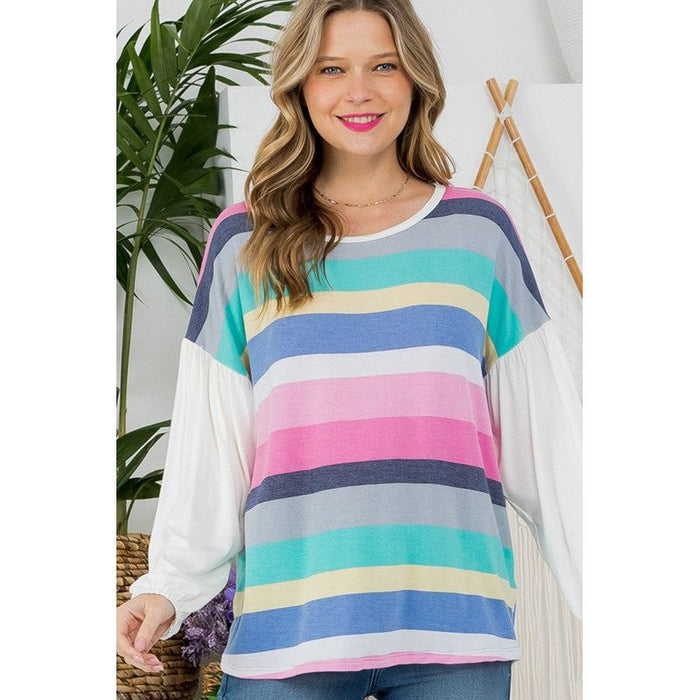 Plus Multi Stripe Mixed Boxy Top