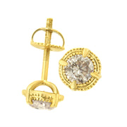 Bids.com 14K Yellow Gold Plated .925 Sterling Silver 1.0 Cttw Round Brilliant Cut Diamond Solitaire Milgrain Stud Earrings (K-L Color, I2-I3 Clarity) Earrings