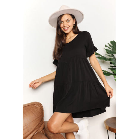 Double Take V-Neck Flounce Sleeve Tiered Dress