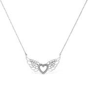 Bids.com .925 Sterling Silver Pave-Set Diamond Accent Fairy Wing 18" Heart Pendant Necklace (I-J Color, I1-I2 Clarity) Necklaces