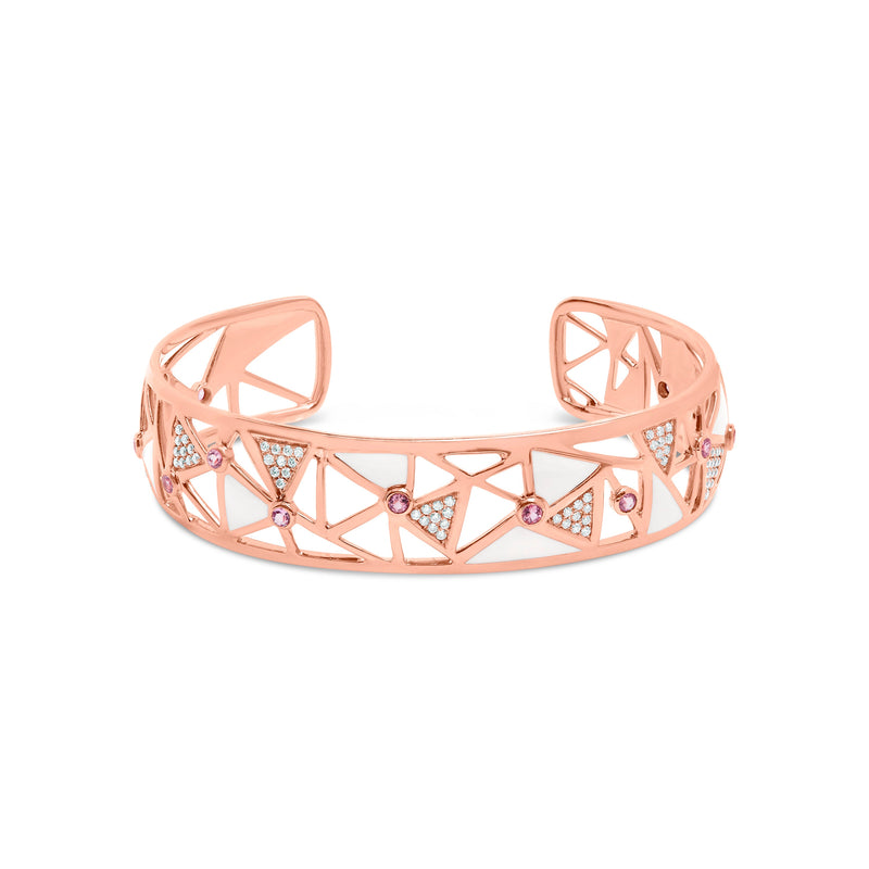 Bids.com 14K Rose Gold 5/8 Cttw Diamond with Pink Tourmaline Open Cuff Bangle with White Enamel (G-H Color, SI1-SI2 Clarity) - 7" Bracelets