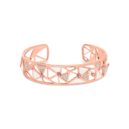 Bids.com 14K Rose Gold 5/8 Cttw Diamond with Pink Tourmaline Open Cuff Bangle with White Enamel (G-H Color, SI1-SI2 Clarity) - 7" Bracelets