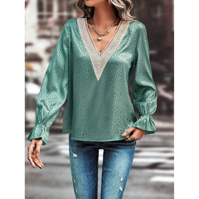 V-Neck Flounce Sleeve Blouse