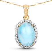Bids.com 14K Yellow Gold Plated 13.55 Carat Genuine Larimar and White Topaz .925 Sterling Silver Pendant Pendants