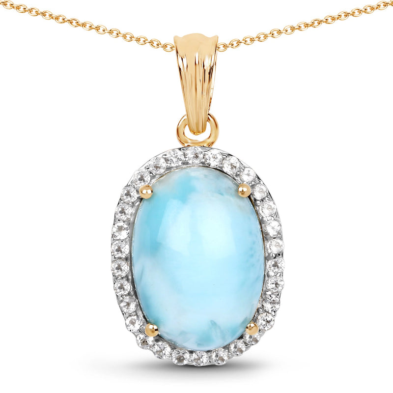 Bids.com 14K Yellow Gold Plated 13.55 Carat Genuine Larimar and White Topaz .925 Sterling Silver Pendant Pendants