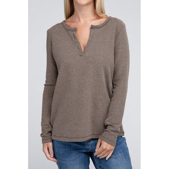 Melange Baby Waffle V-Neck Long Sleeve Top