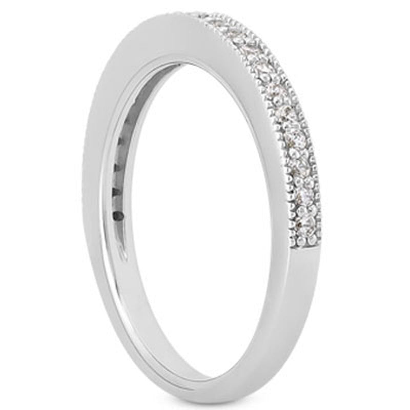 Bids.com 14k White Gold Pave Diamond Milgrain Wedding Ring Band Set 1/2 Around Rings
