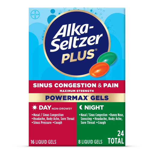 Alka-Seltzer Alka-Seltzer Plus Maximum Strength Sinus Congestion & Pain Day & Night Liquid Gels, 24 Count Medicine & Drugs