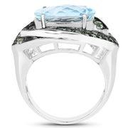 Bids.com 7.39 Carat Genuine Blue Topaz and Peridot .925 Sterling Silver Ring Rings