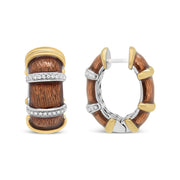 Bids.com 18K Yellow and White Gold Flash Plated .925 Sterling Silver Clear Brown Enamel 9/10 Cttw Round Diamonds Huggie Hoop Earrings (F-G Color, VS1-VS2 Clarity) Earrings
