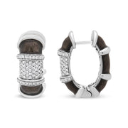 Bids.com 18K White Gold Flash Plated .925 Sterling Silver Clear Graphite Grey Enamel 5/8 Cttw Round Diamonds Huggie Hoop Earrings (F-G Color, VS1-VS2 Clarity) Earrings