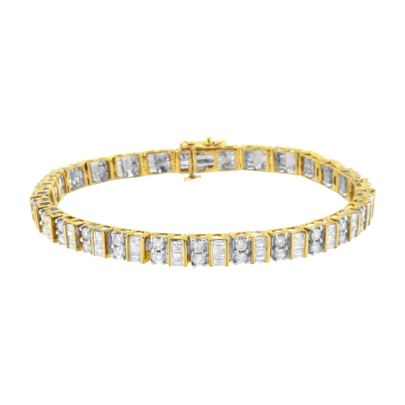 Bids.com 10K Yellow Gold 4.0 Cttw Alternating Baguette & Round Cut Diamond Bezel- & Prong-Set 7" Tennis Bracelet (G-H Color, SI1-SI2 Clarity) Bracelets