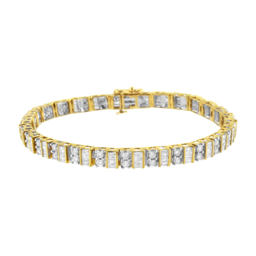 Bids.com 10K Yellow Gold 4.0 Cttw Alternating Baguette & Round Cut Diamond Bezel- & Prong-Set 7" Tennis Bracelet (G-H Color, SI1-SI2 Clarity) Bracelets